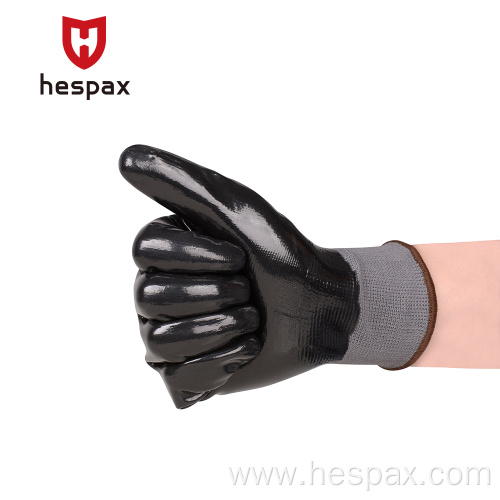 Hespax Nylon Anti-oil Nitrile Full Coating Work Gloves